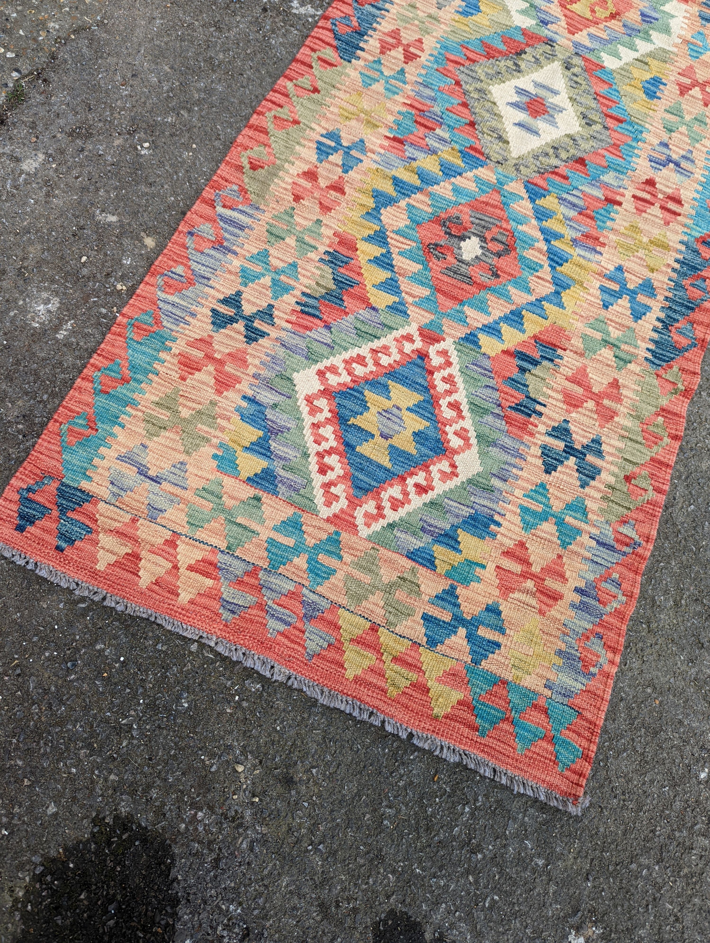 A contemporary Anatolian design Kilim flatweave runner, 290 x 85cm